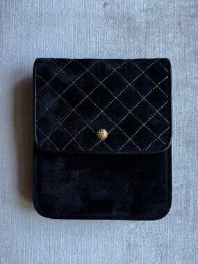 Vintage Neiman Marcus Black Suede Quilted Crossbody Bag – Made in Italy